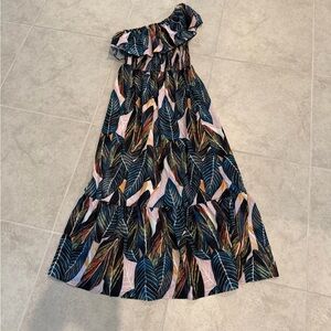 One-Shoulder Leaf Print Maxi Dress